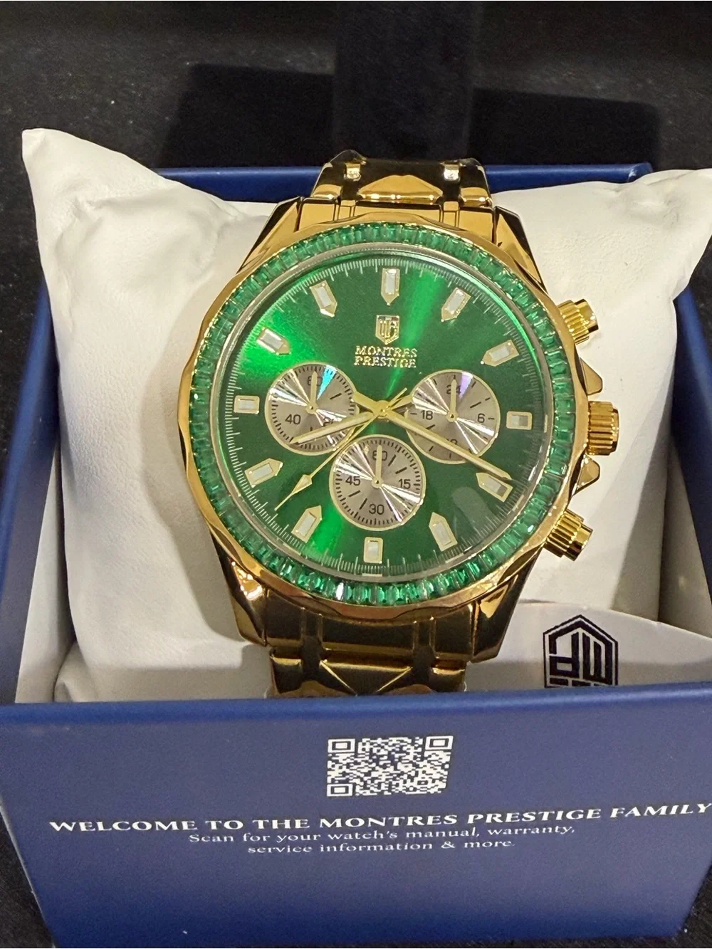 Montres Prestige men’s  Gold-Tone Watch with Green Dial 44mm